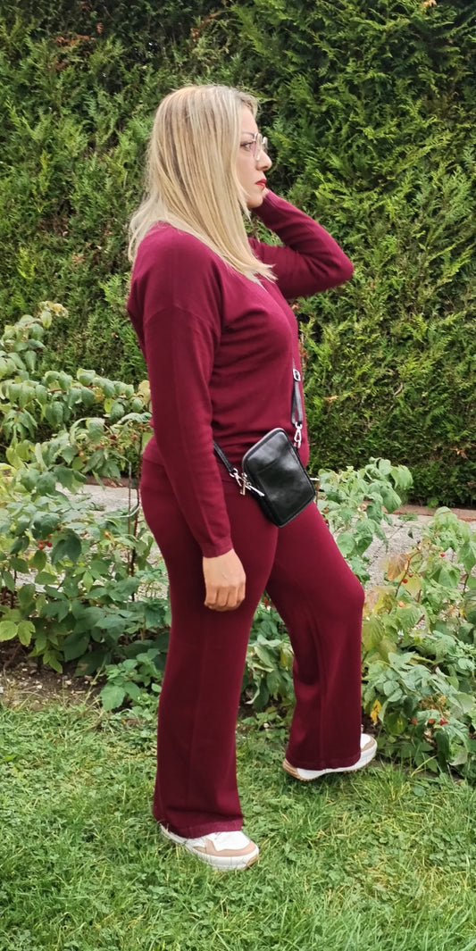 Ensemble en maille bordeaux