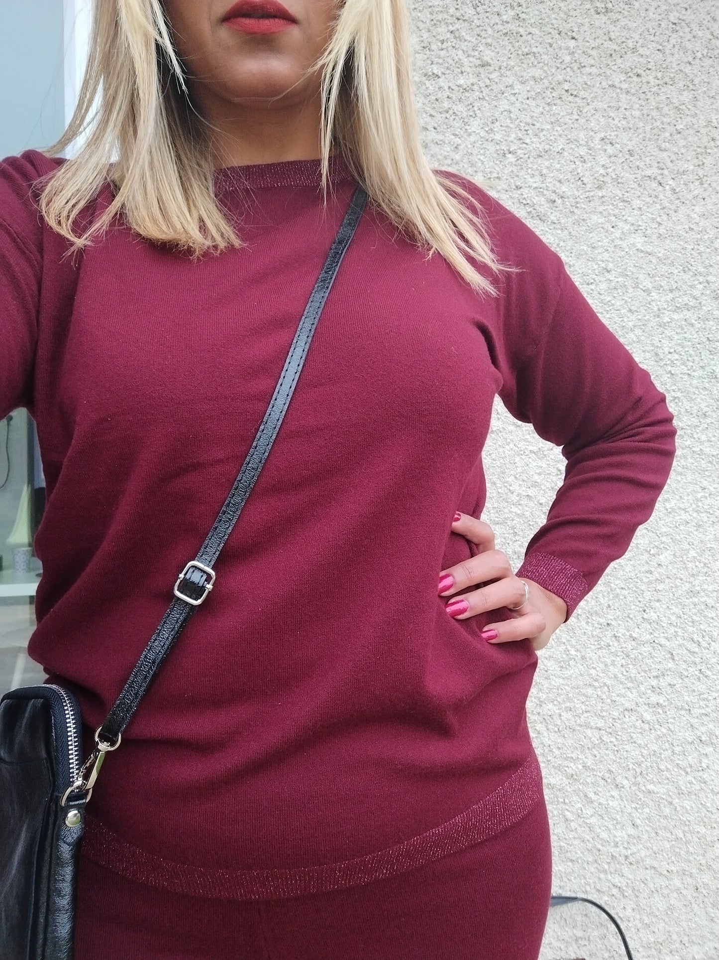 Ensemble en maille bordeaux